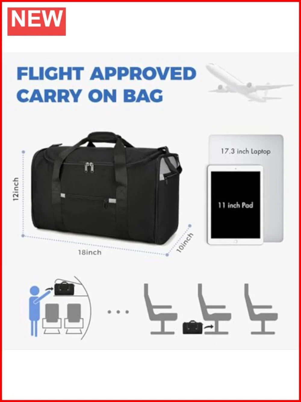 Foldable Duffel Bag - 18 inch Small Gym Bag for Travel, Carry On